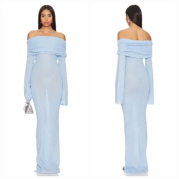 Ser.O.Ya Galleria Rib Knit Maxi Dress Small NWT Powder blue